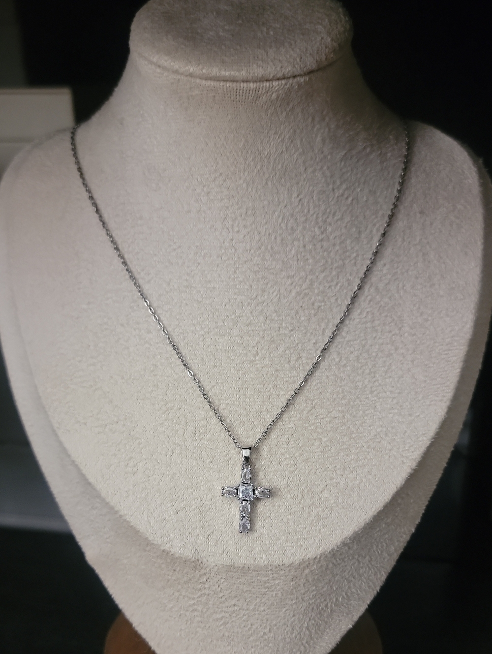 Silver Cross Pendant Necklace - Elegant Crystal Cross Necklace